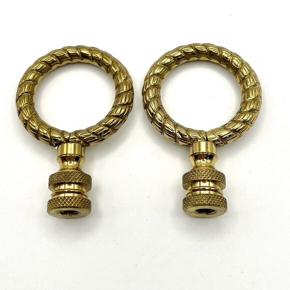 Pair of Vintage Brass Rope Ring Lamp Finials Hollywood Regency MCM Toppers - Picture 2 of 4